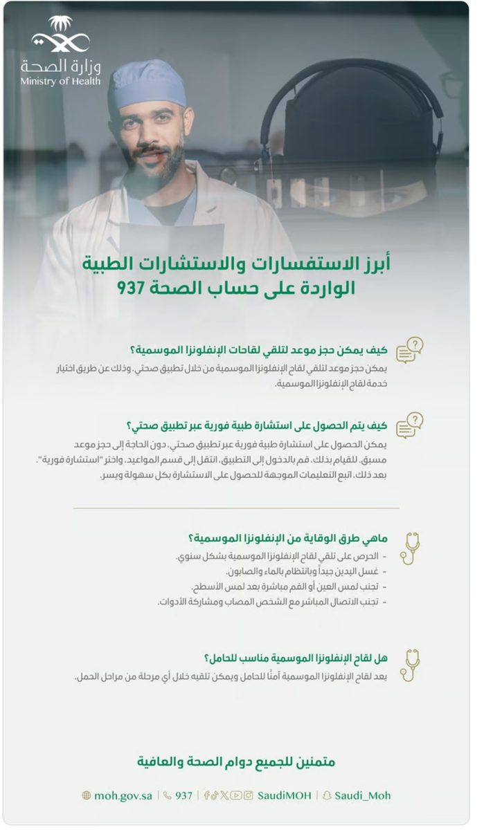 الصحة: حجز لقاح الإنفلونزا الموسمية واستشارات فورية عبر “صحتي”