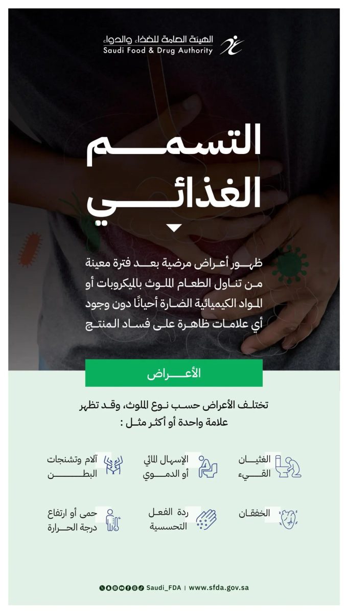 "الغذاء والدواء" تطلق حملة للتوعية بالتسمم الغذائي والتحذير من مخاطره
