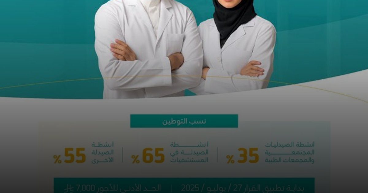 من اليوم  زيادة نسب توطين مهن الصيدلة وطب الأسنان