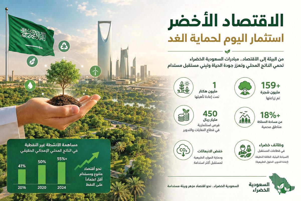 في اليوم العالمي للبيئة .. "السعودية الخضراء" تبتكر درعاً اقتصادياً بـ 10 تريليون دولار لمواجهة التغير المناخي