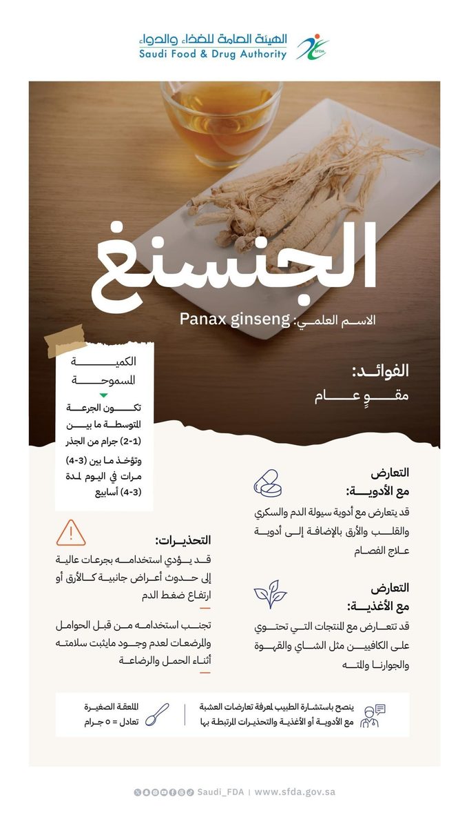 تحذير من مخاطر استخدام عشبة الجنسنغ بجرعات عالية