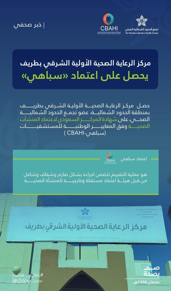 مركز الرعاية الصحية الأولية الشرقي بمحافظة طريف يحصل على اعتماد سباهي