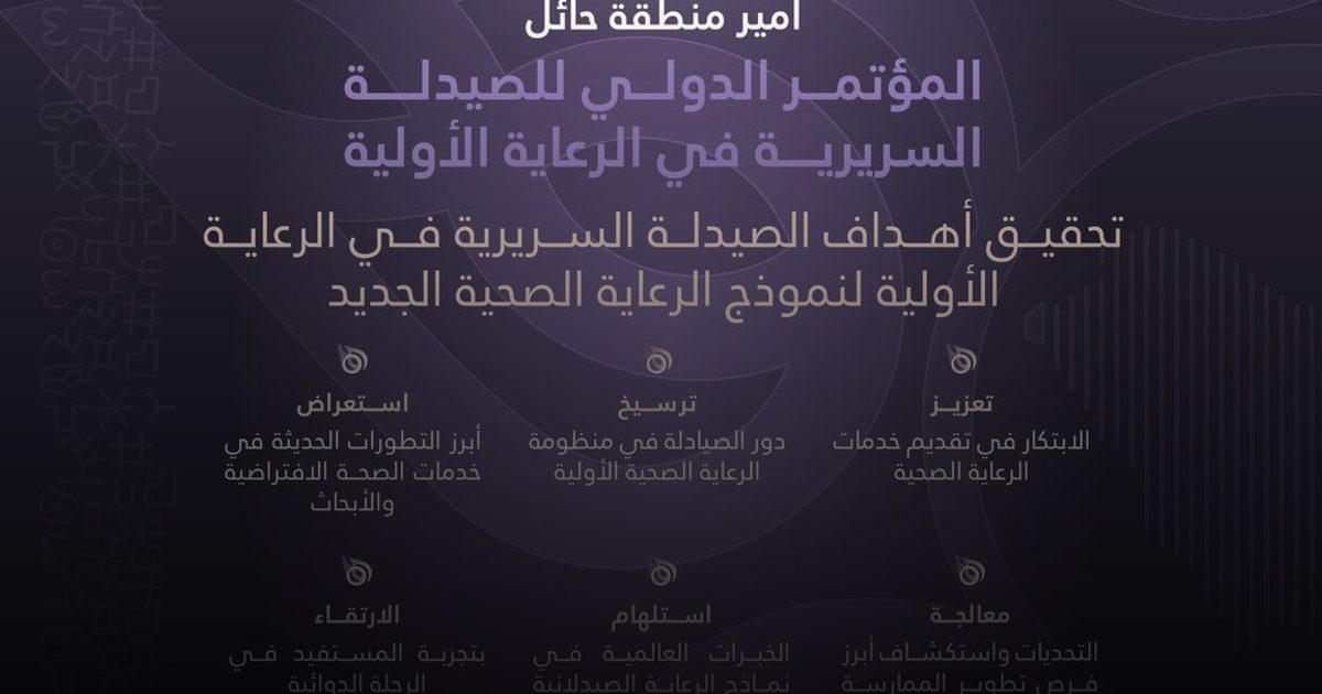 أمير حائل يرعى المؤتمر الدولي للصيدلة السريرية في الرعاية الأولية الجمعة القادمة