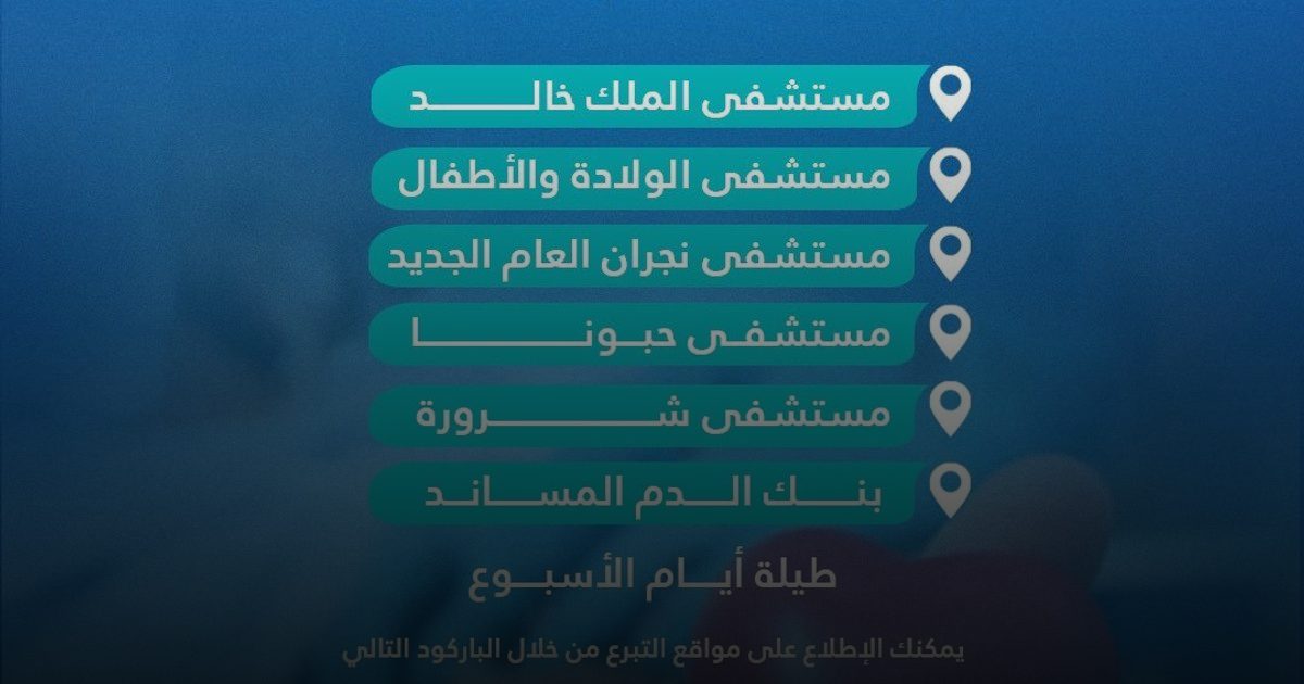 تجمع نجران الصحي يعلن مواقع التبرع بالدم