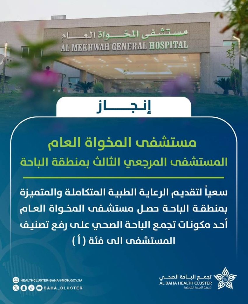 رفع تصنيف مستشفى المخواة العام من فئة (ب) إلى فئة (أ) 