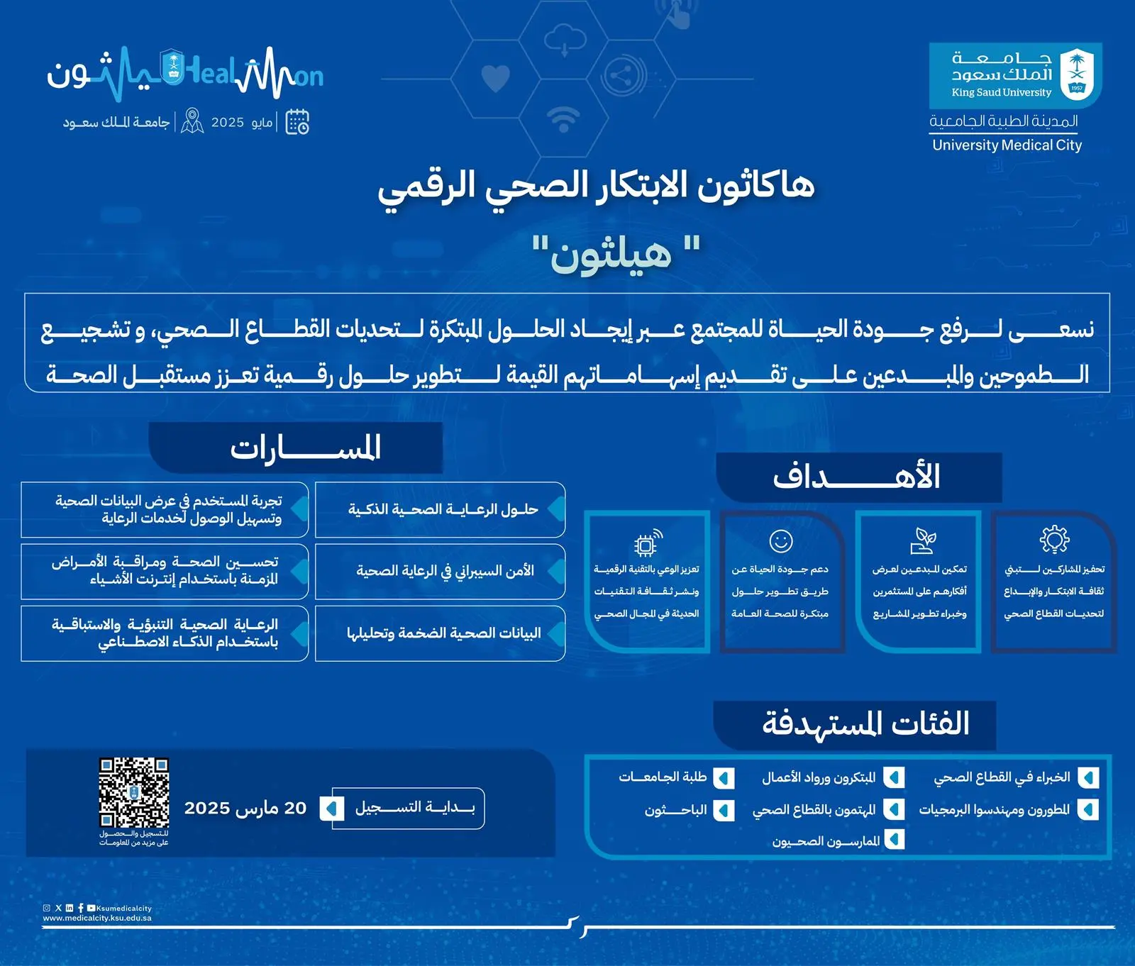 انطلاق “هاكاثون الابتكار الصحي الرقمي الأول” غدًا بجامعة الملك سعود 