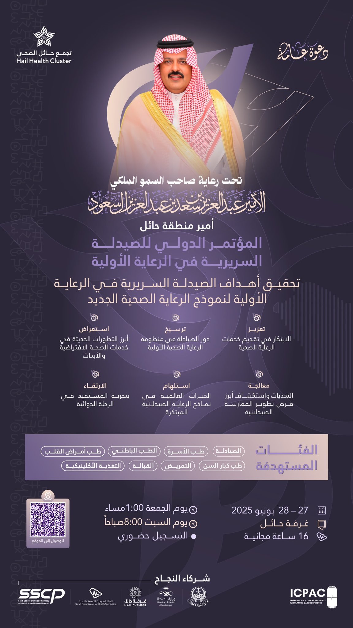 أمير حائل يرعى المؤتمر الدولي للصيدلة السريرية في الرعاية الأولية الجمعة القادمة