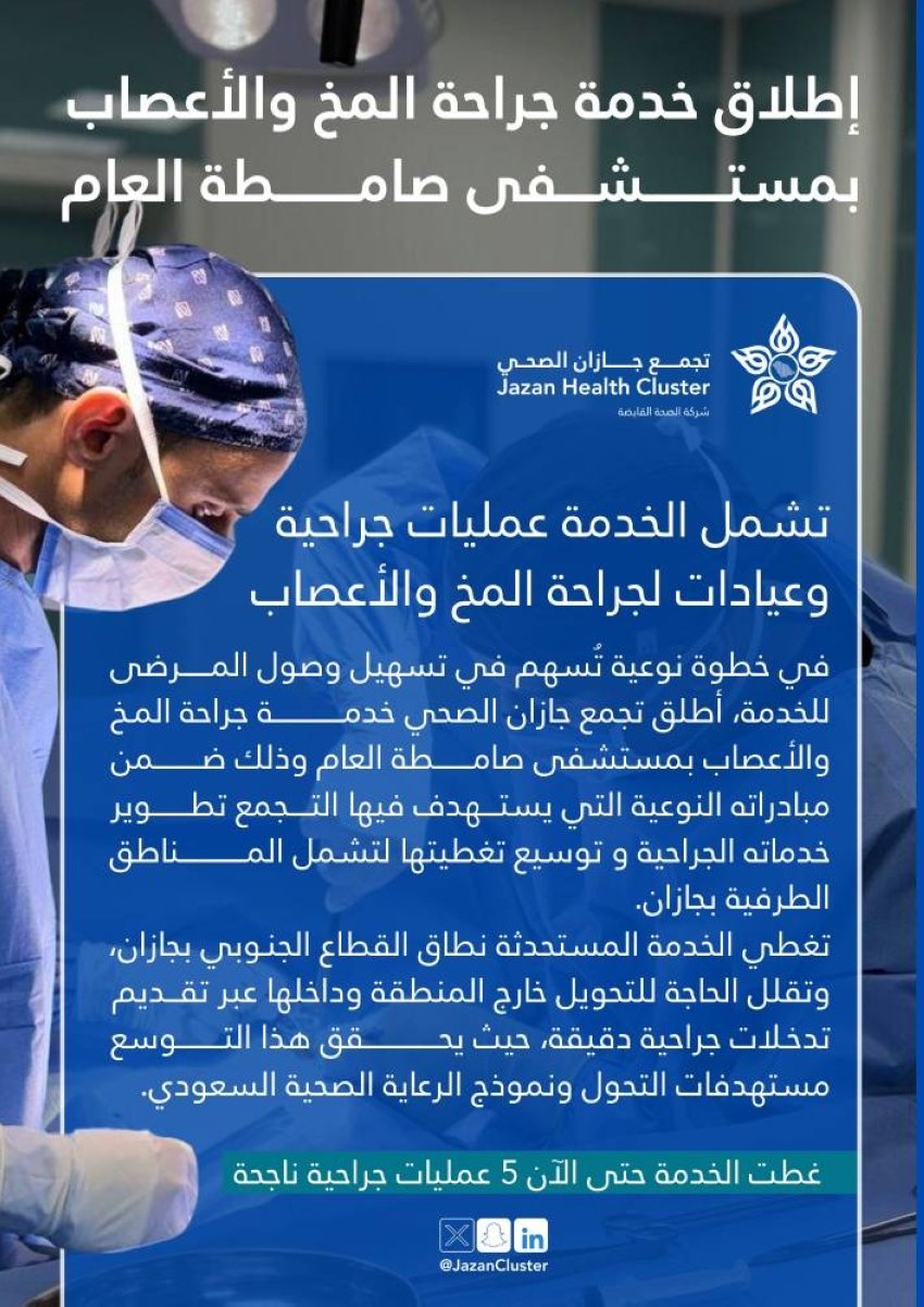إطلاق خدمة جراحة المخ والأعصاب بمستشفى صامطة العام
