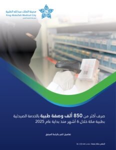 صرف أكثر من 850 ألف وصفة طبية بالخدمة الصيدلية بمدينة الملك عبد الله الطبية