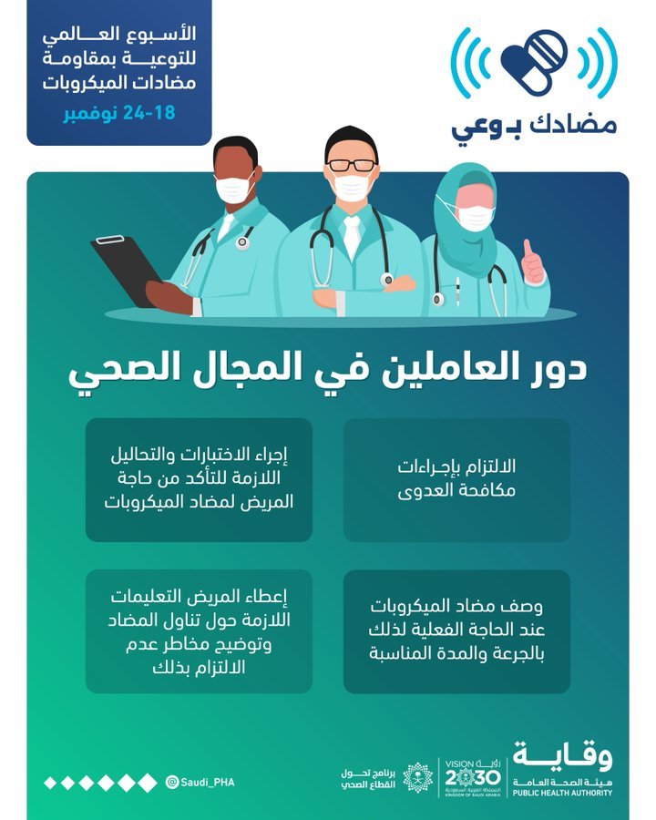 “الصحة العامة” توضح دور الكوادر الطبية في ترشيد استخدام مضادات الميكروبات 